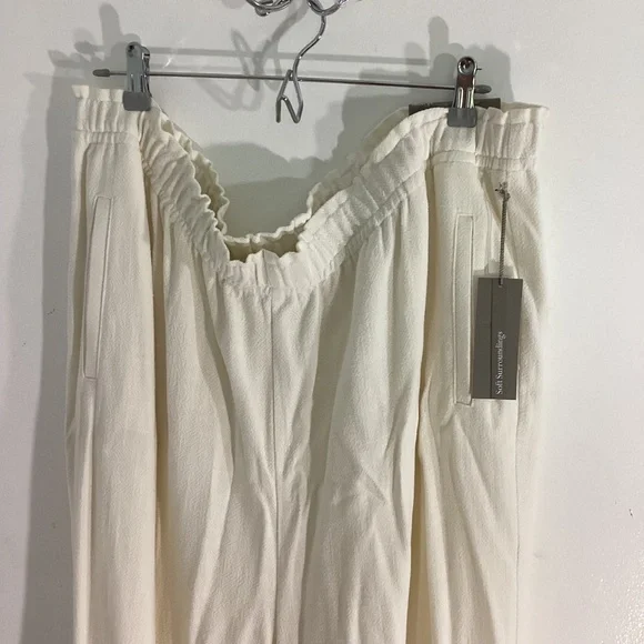 NWT SOFT SURROUNDINGS PLUS 3X MIRAGE SET(2) ECRU TOP WIDE LEG PANTS EMBROIDERY